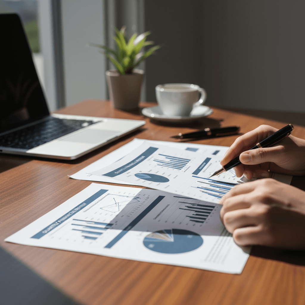 Business development professional reviewing partnership metrics